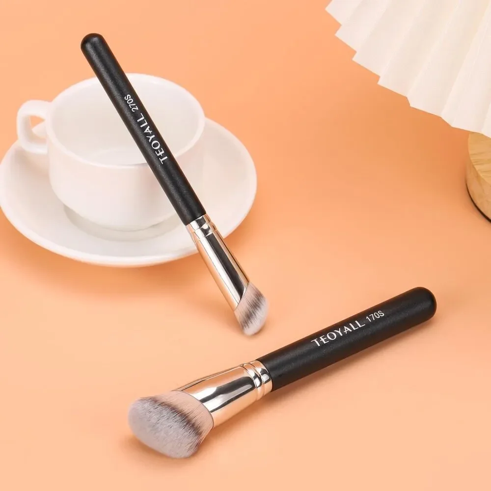 Teoyall 2Pieces Black 170S/270S Angled Synthetic Kabuki Cosmetic Brush Set
